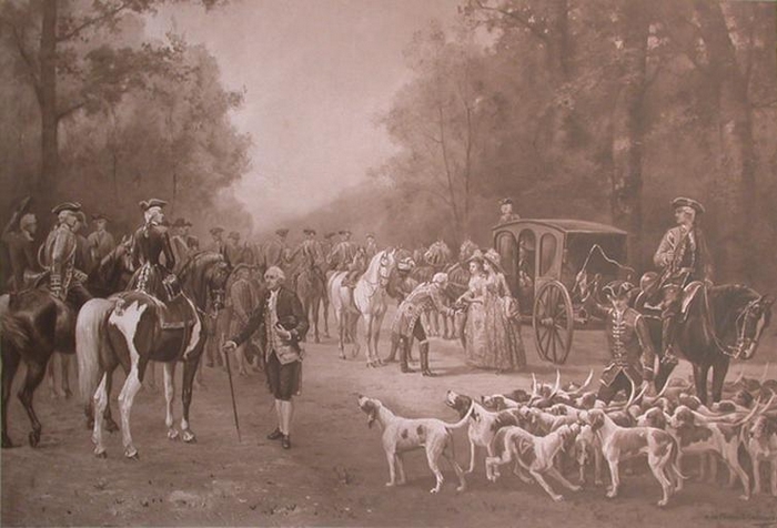 Une chasse de l'équipage de Conti. Les honneurs sont faits à une princesse d'Orléans - Non daté - © Joconde - Chantilly - Musée Condé